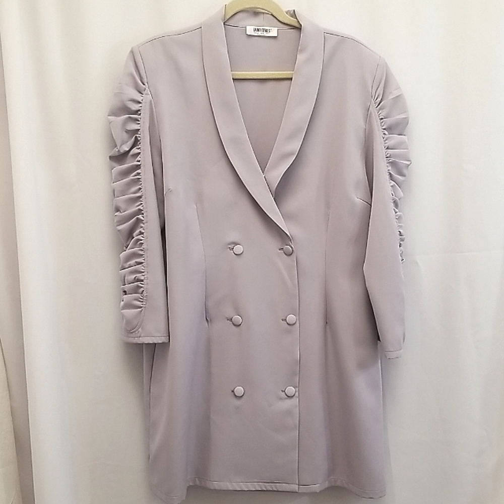 Saint Genies Ruched Sleeve Double Breasted Blazer Dress in lavender